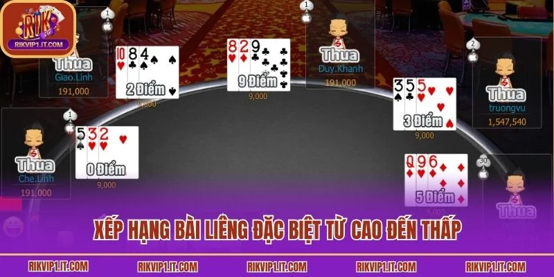 Xếp hạng bài liêng đặc biệt từ cao đến thấp